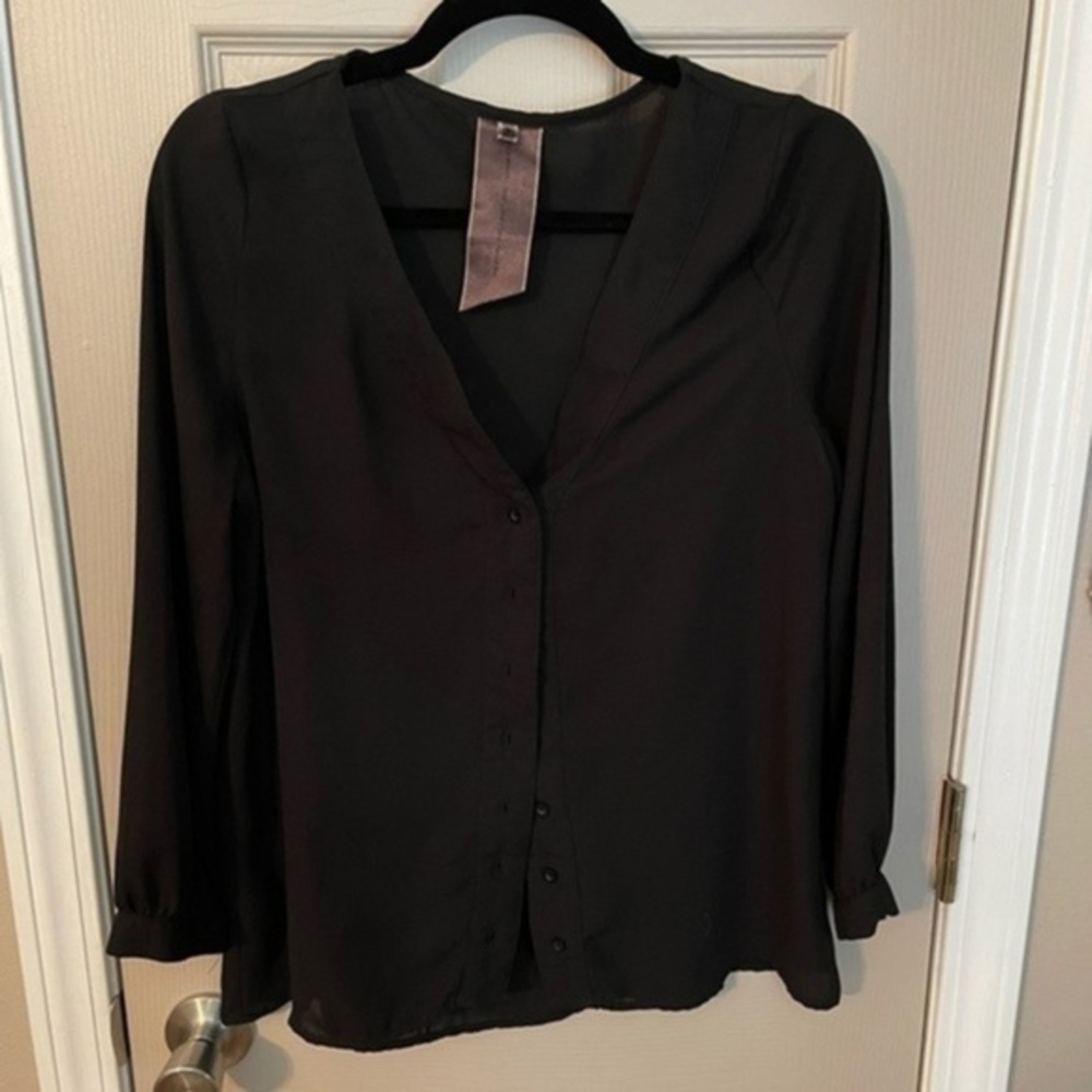 Sheer Moon Collection Black Button-up Blouse